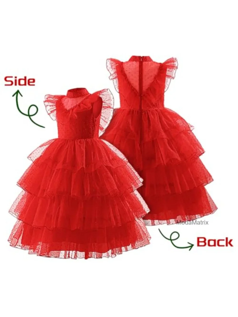 Red Tulle Princess Dress with Veil and Gloves, Stand Collar Maxi Halloween